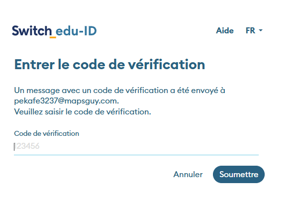Code de vérification SWITCH edu-ID