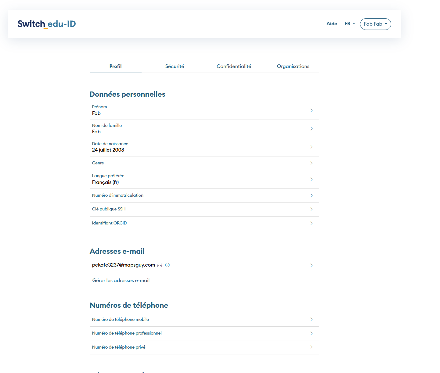 Profil SWITCH edu-ID