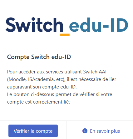 Bouton Vérifier le compte SWITCH edu-ID