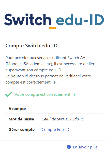 Compte SWITCH edu-ID correctement lié
