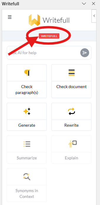 Bouton Writefull dans Word